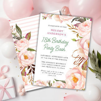 Chic Blush Pink Floral Geburtstag Bash Einladung