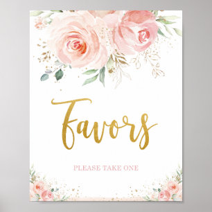 Chic Blush Pink Floral Gold Foliage Favoriten Zeic Poster