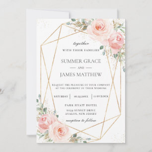 Chic Blush Pink Floral Gold Geometrische Hochzeit Einladung