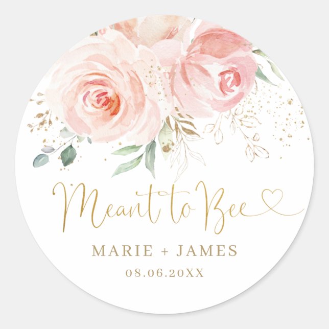 Chic Blush Pink Floral Meant to Bee Honey Jar Runder Aufkleber (Vorderseite)