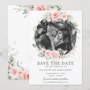 Chic Blush Pink Floral Photo Enregistrer la carte 