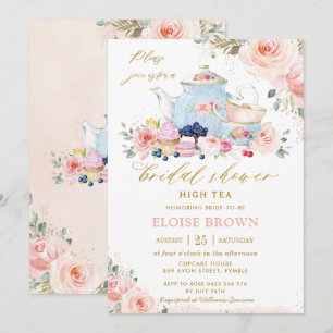 Chic Blush Pink Floral Tee Party Brautparty Einladung
