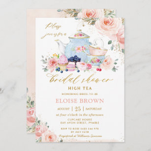 Chic Blush Pink Floral Tee Party Brautparty Einladung
