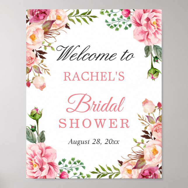 Chic Blush Pink Flowers Bridal Shower Welcome Sign Poster (Vorne)