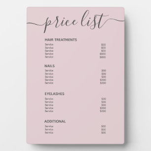 Chic Blush Pink Friseursalon Preisliste Dienstleis Fotoplatte