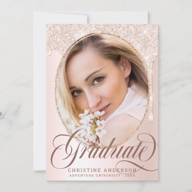 Chic Blush Pink Glitzer Foto Graduation Party Einladung (Vorderseite)