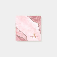 Chic Blush Pink Gold Agate Geode Monogram
