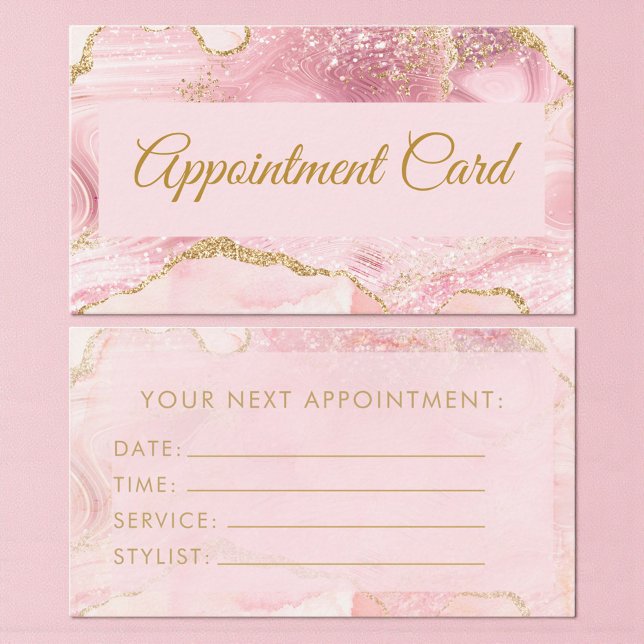 Chic Blush Pink Gold Agate Marble Appointment Card Terminkarte (Von Creator hochgeladen)