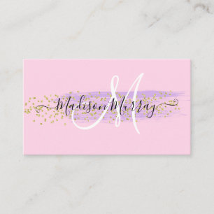 Chic Blush Pink Gold Confetti Lilac Monogramm Name Visitenkarte