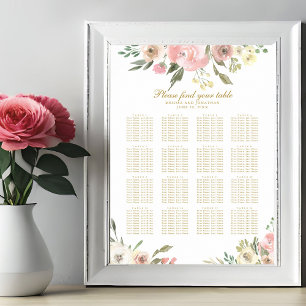 Chic Blush Pink Gold Floral Wedding Chart Poster