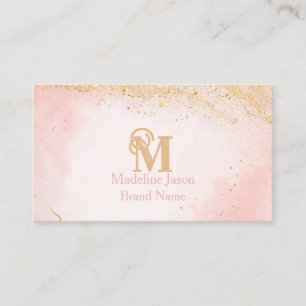 Chic Blush Pink Gold Glitter Marmor Achat Monogram Visitenkarte