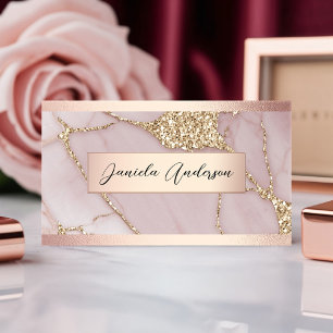 Chic Blush Pink Gold Glitter Marmor Visitenkarte