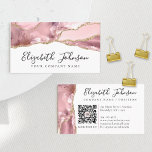 Chic Blush Pink Gold Glitzer Agate Marble QR Code Visitenkarte<br><div class="desc">Moderne Signatur Rosa und Gold Glitzer Agate Marble Gemstone Girly Elegant Stilvolle Feminine Script Name QR Code Business Card</div>