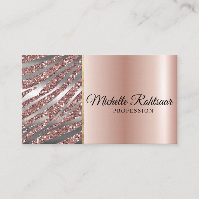 Chic Blush Pink Gold Glitzer Marble Agate Monogram Visitenkarte (Vorderseite)