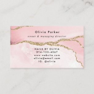 Chic Blush Pink Gold Glitzer Marble Agate Monogram Visitenkarte