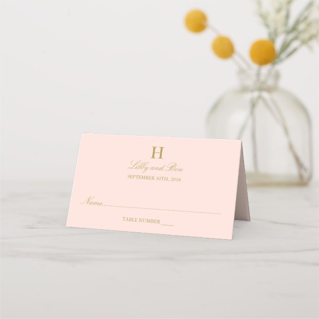 Chic Blush Pink & Gold Hochzeit Platzkarte (Vorderseite)