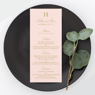 Chic Blush Pink & Gold Wedding Menu Template Einladung