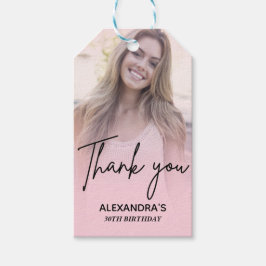 Chic Blush Pink Gradient Photo Birthday Thank you Geschenkanhänger