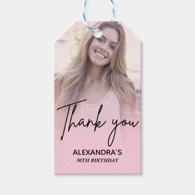 Chic Blush Pink Gradient Photo Birthday Thank you Geschenkanhänger (Vorderseite)