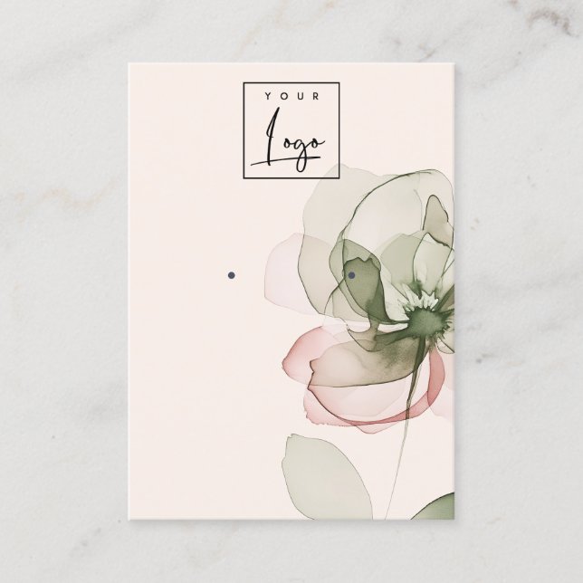 Chic Blush Pink Green Blume Logo-Vorführung Visitenkarte (Vorderseite)