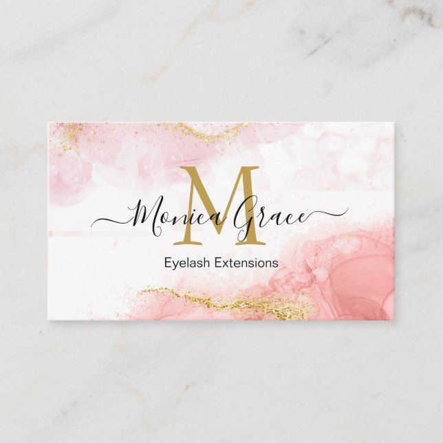 Chic Blush Pink Marmor Gold Glitzer Monogram Visitenkarte (Vorderseite)