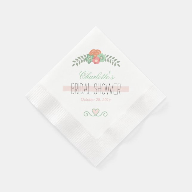 Chic Blush Pink Minze Green Floral Brautparty Serviette (Ecke)