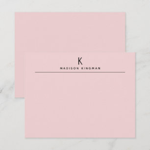 Chic Blush Pink Modern Monogram Initial Name Mitteilungskarte