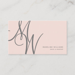 Chic Blush Pink Moderne Monogram Script Initialen Visitenkarte