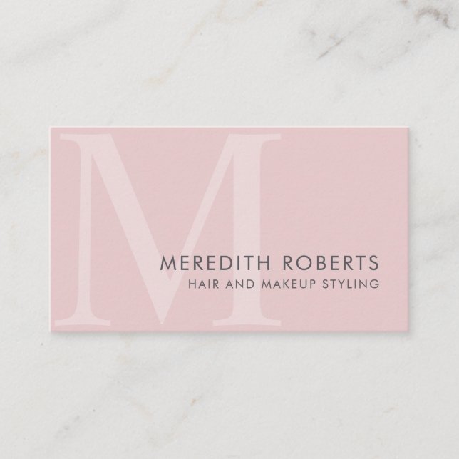 Chic Blush Pink Monogram Initial M Haarmakeup Visitenkarte (Vorderseite)