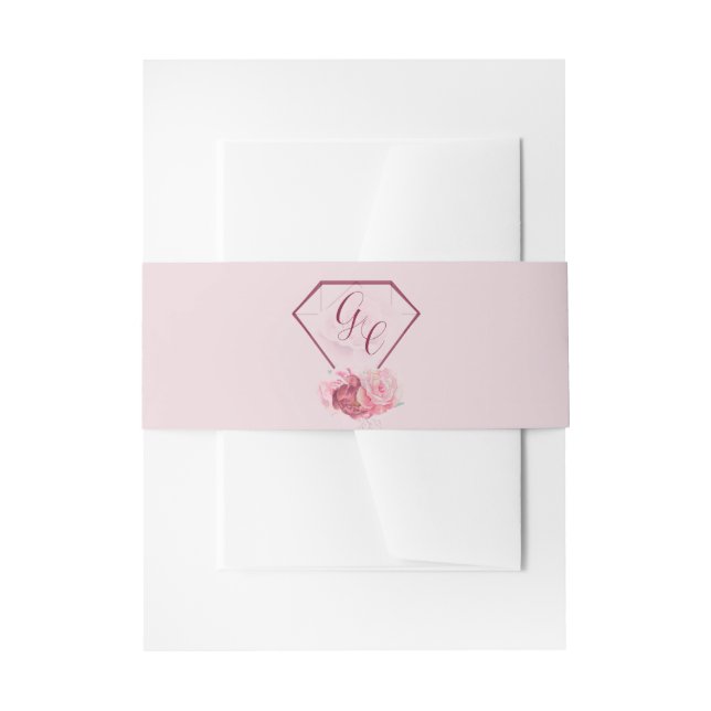 Chic Blush Pink Monogram Wedding Einladungsbanderole (Vorderseite Beispiel)