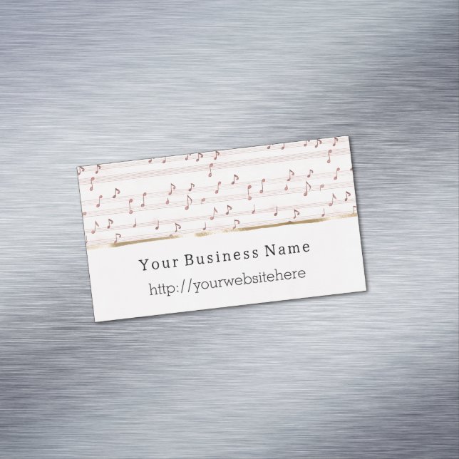 Chic Blush Pink Music Notes Business name website Magnetische Visitenkarte (Beispiel)