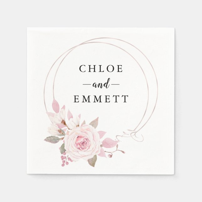 Chic Blush Pink Rose Blumenreath Serviette (Vorderseite)