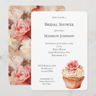 Chic Blush Pink Rose Cupcake Brautparty Einladung