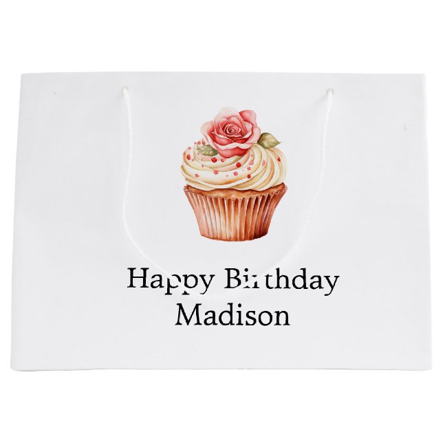 Chic Blush Pink Rose Cupcake Geburtstag Große Geschenktüte (Vorderseite)