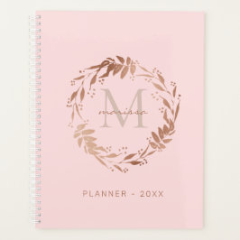 Chic Blush Pink Rose Gold Custom Monogram Planer