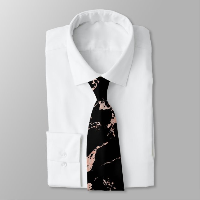 Chic Blush Pink Rose Gold Foil Schwarzer Marmor Krawatte (Gebunden)