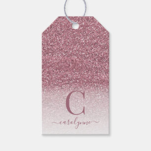 Chic Blush Pink   Rose Gold Glitter Monogramm Geschenkanhänger