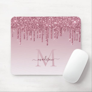 Chic Blush Pink Rose Gold Glitzer Sparkline Monogr Mousepad