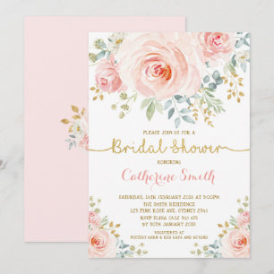 Chic Blush Pink Roses Brautparty Einladung