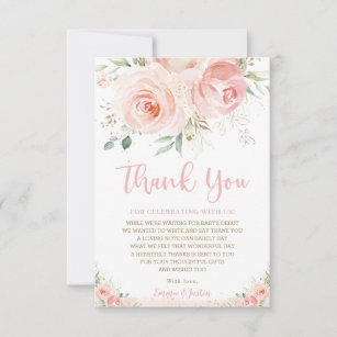 Chic Blush Pink Roses Floral Gold Girl Babydusche Dankeskarte