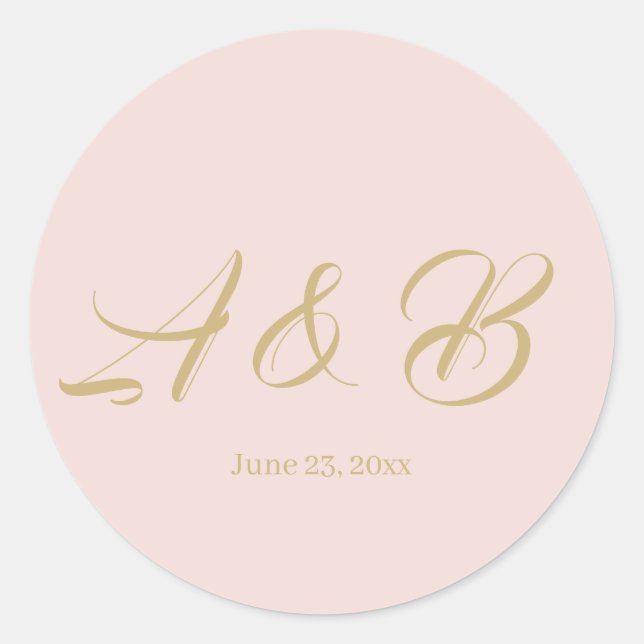 Chic Blush Pink Script Monogramm Gastgeschenke Hoc Runder Aufkleber (Vorderseite)
