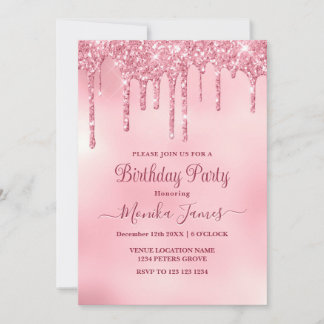 Chic Blush Pink Sparkle Glitzer Tropfen Geburtstag Einladung