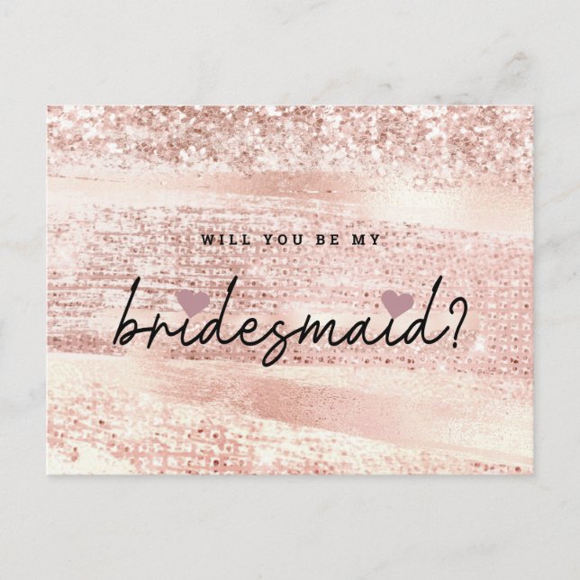 Chic Blush Pink und Rose Gold Bridesmaid Vorschlag Postkarte (Vorderseite)
