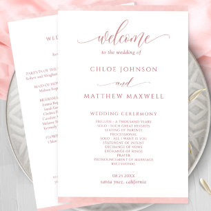 Chic Blush Pink Watercolor Programme de mariage ca