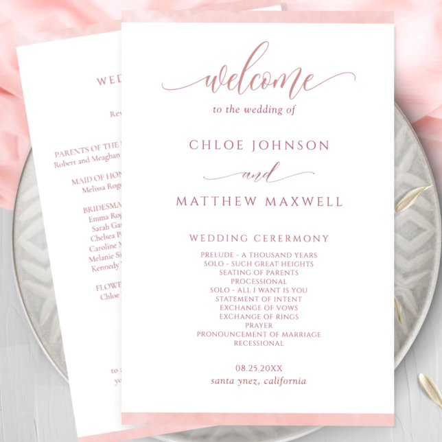 Chic Blush Pink Watercolor Rahmen Hochzeitsprogram (Von Creator hochgeladen)