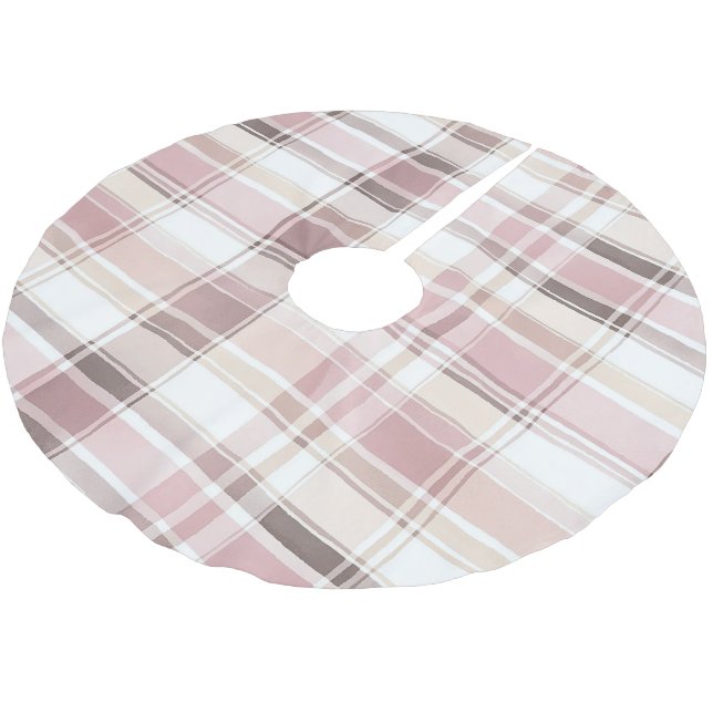 Chic Blush Pink White Creme Karierte Weihnachten Polyester Weihnachtsbaumdecke (Schrägansicht)