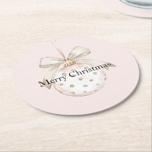 Chic Blush Pink White Dots Bow Ornament Weihnachte Runder Pappuntersetzer
