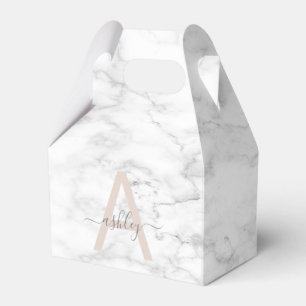 Chic Blush Pink White Marble Script Name Monogram Geschenkschachtel