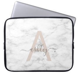 Chic Blush Pink White Marble Script Name Monogram Laptopschutzhülle