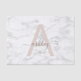 Chic Blush Pink White Marble Script Name Monogram Seidenpapier
